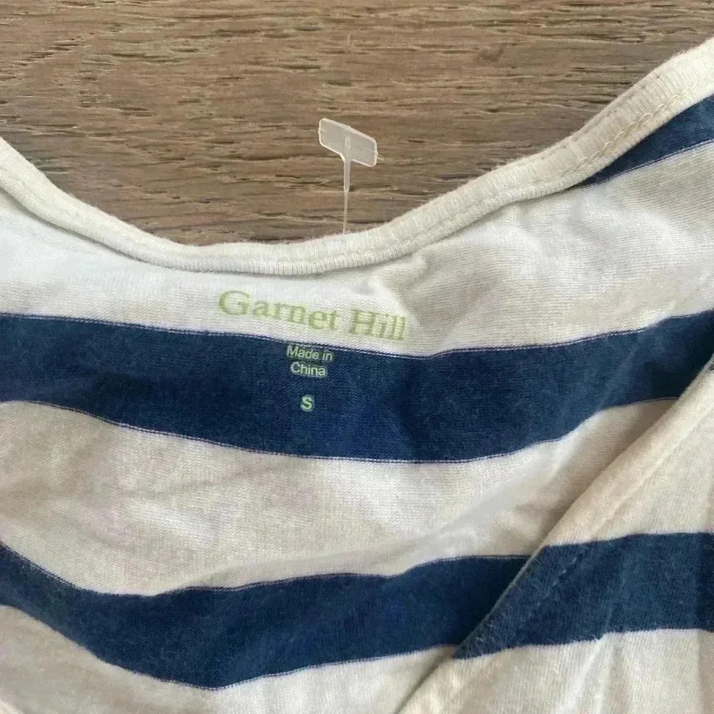 Garnet Hill Striped Maxi Dress Cream Navy Small - Picture 3 of 5